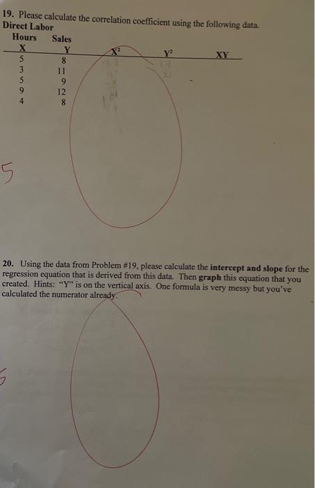 19. Please calculate the correlation coefficient