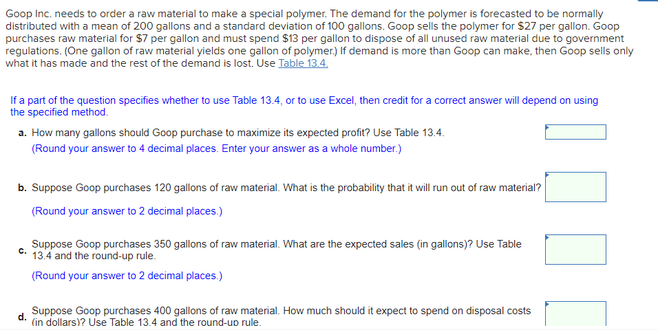 Goop Inc. needs to order a raw material to make a