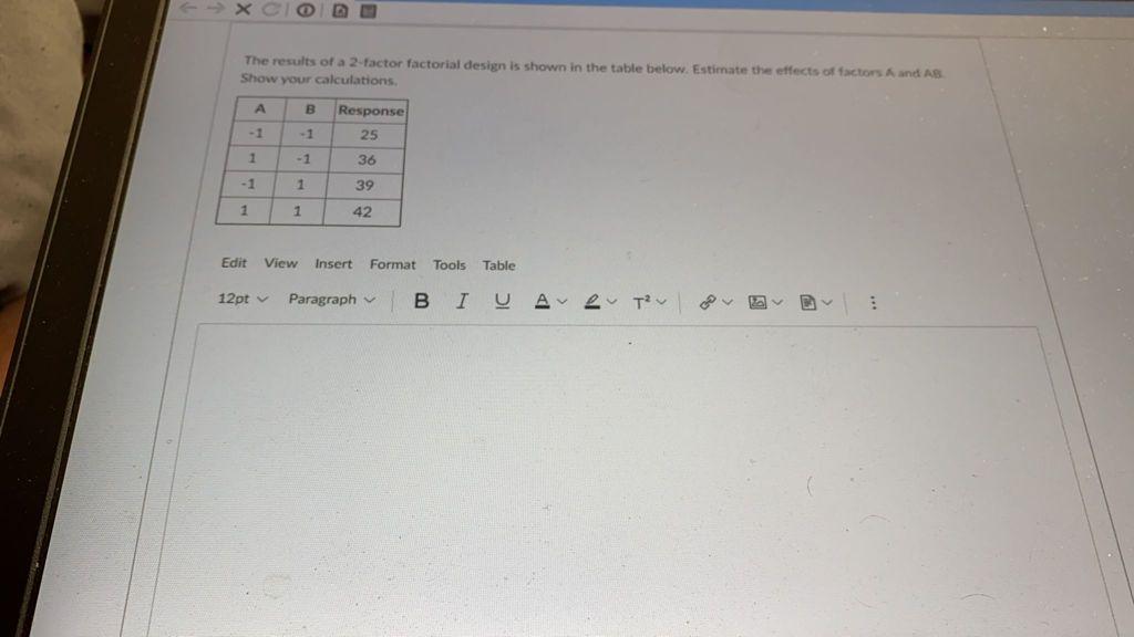 O DU The results of a 2-factor factorial design