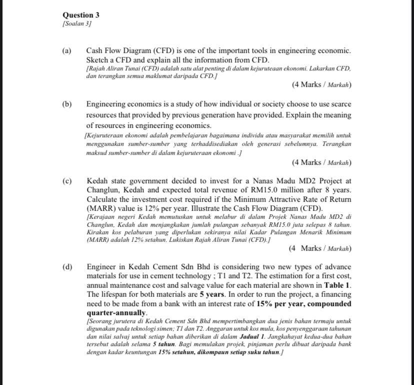 Question 3 Soalan 3) (a) Cash Flow Diagram (CFD)