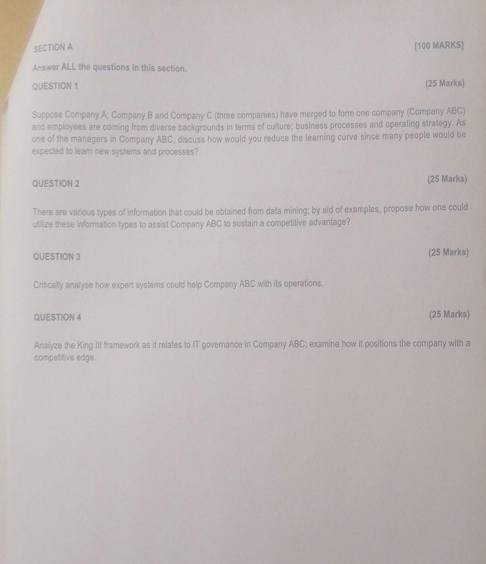 SECTION A [100 MARKS] Answer ALL the questions in