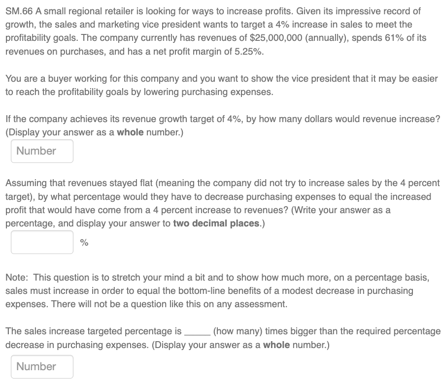 please show work in excel SM.66 A small regional