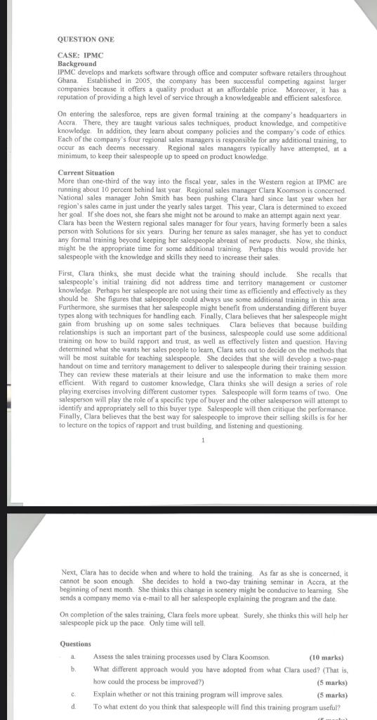 QUESTION ONE CASE: IPMC Background IPMC develops