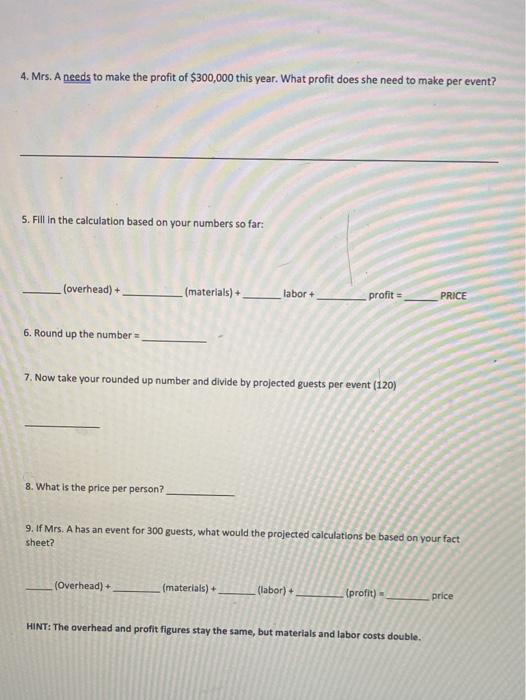 - - --- HD EVENT COSTING ASSIGNMENT INSTRUCTIONS