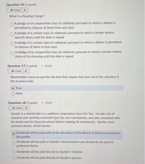 awnser all please What is a floating charge? A