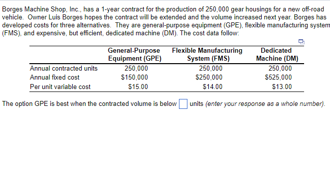 Borges Machine Shop, Inc., has a 1-year contract