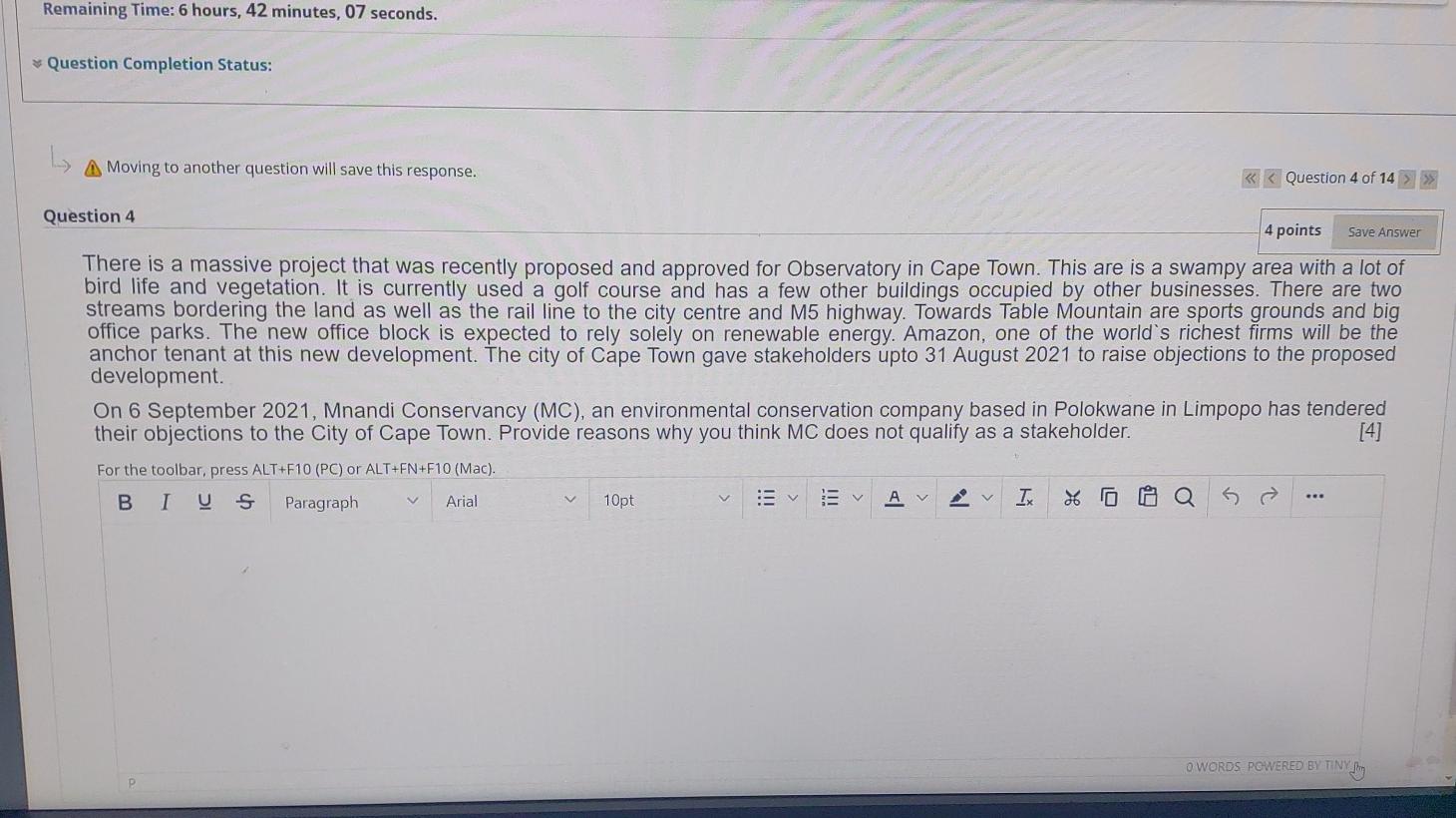 Moving to another question will save this