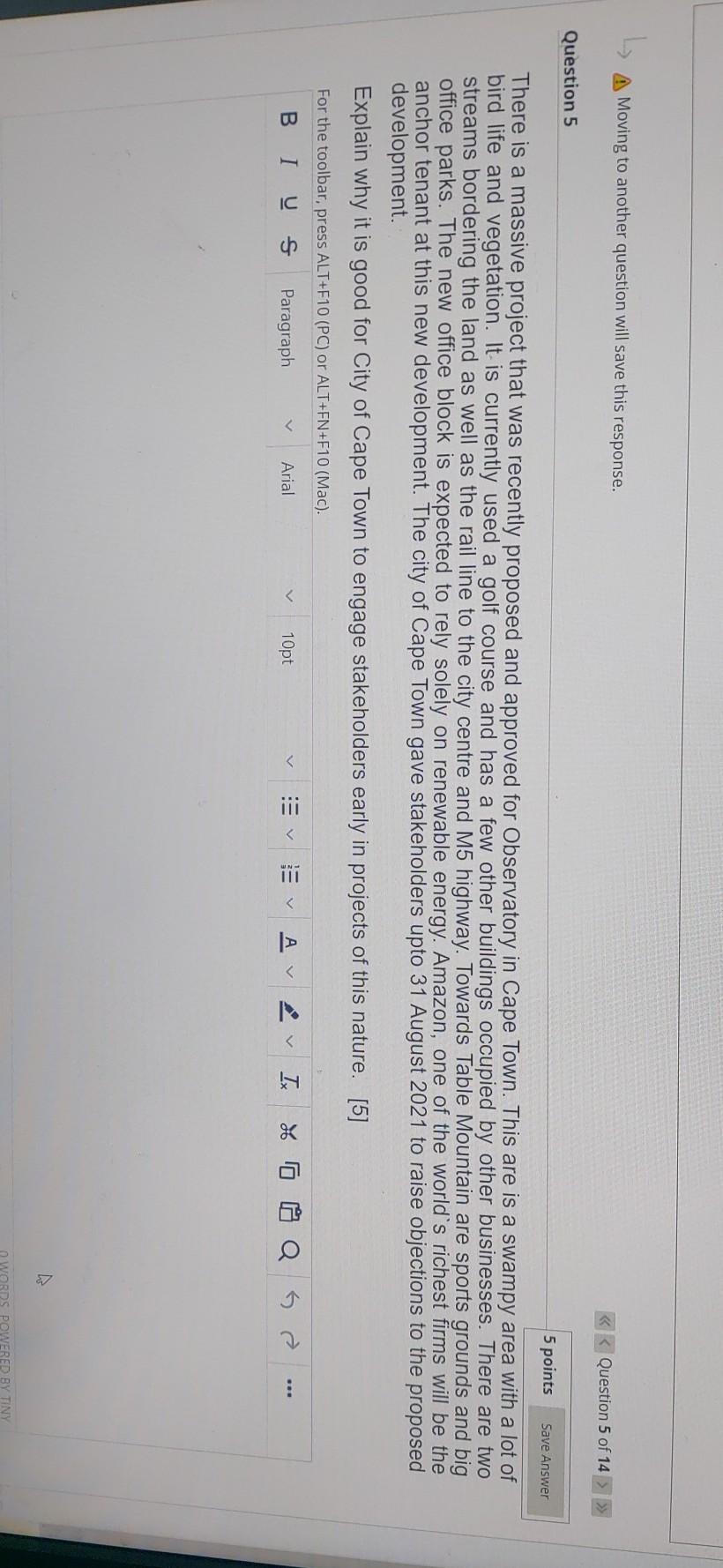 Moving to another question will save this