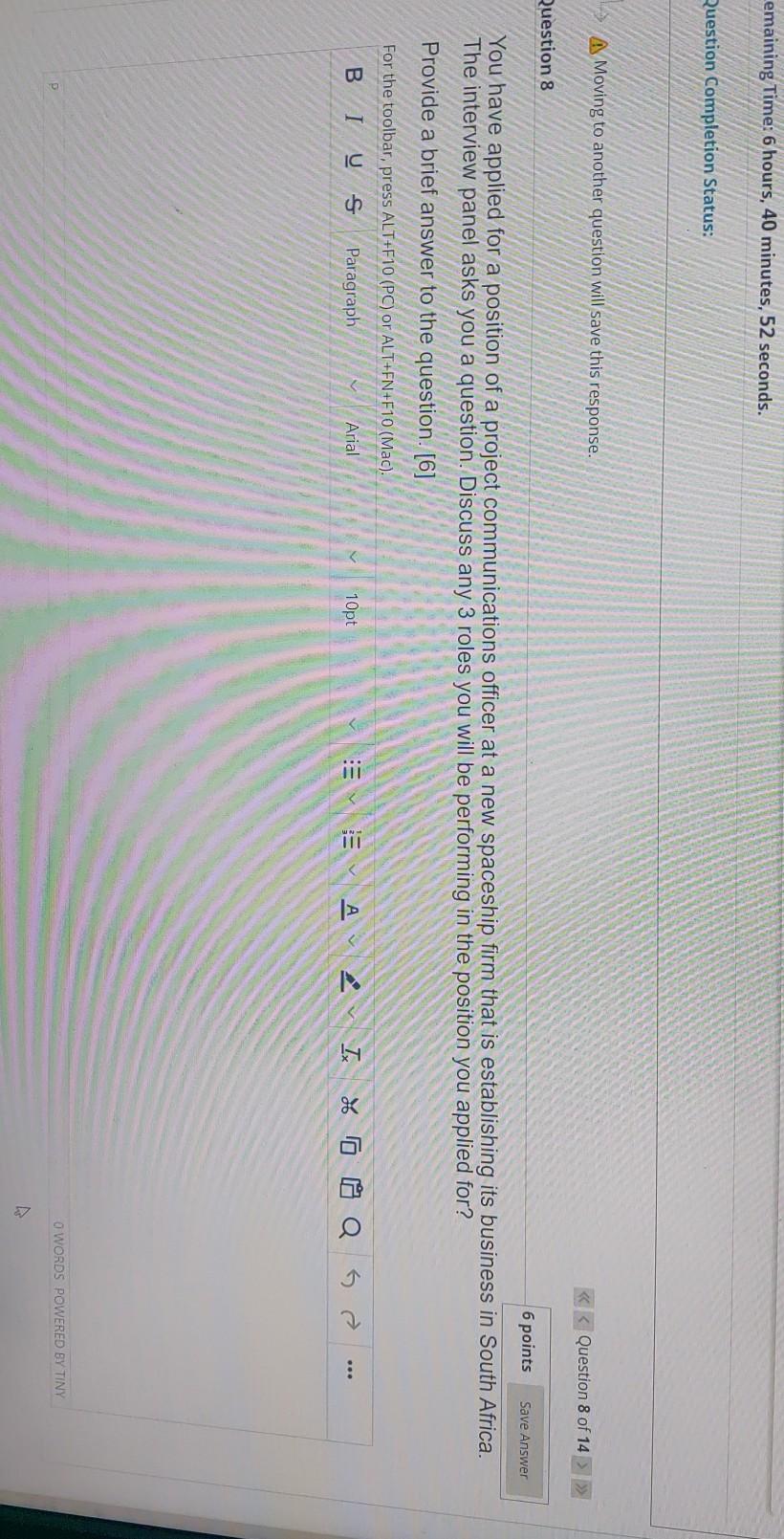 Moving to another question will save this