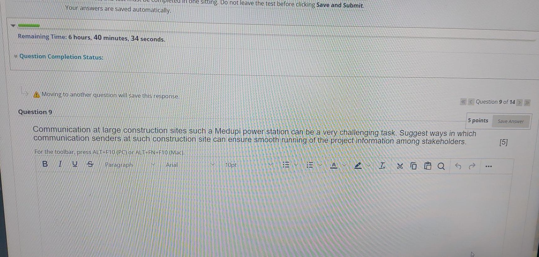 Moving to another question will save this