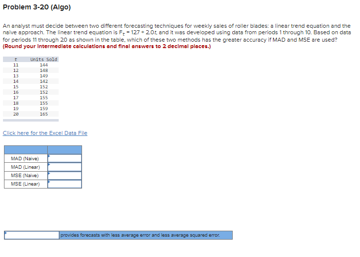 Problem 3-20 (Algo) An analyst must decide