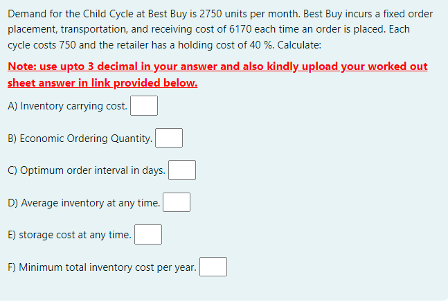 Demand for the Child Cycle at Best Buy is 2750