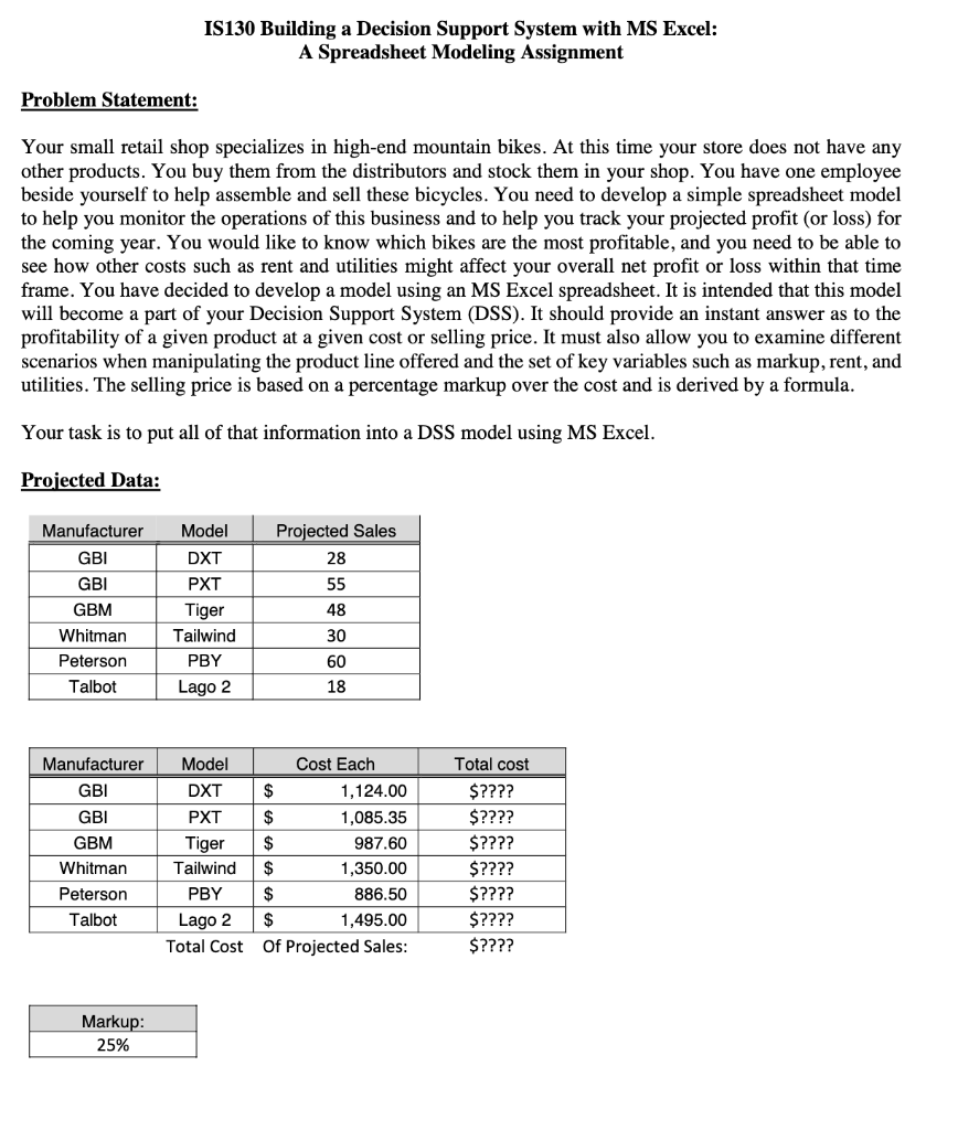 IS130 Building a Decision Support System with MS