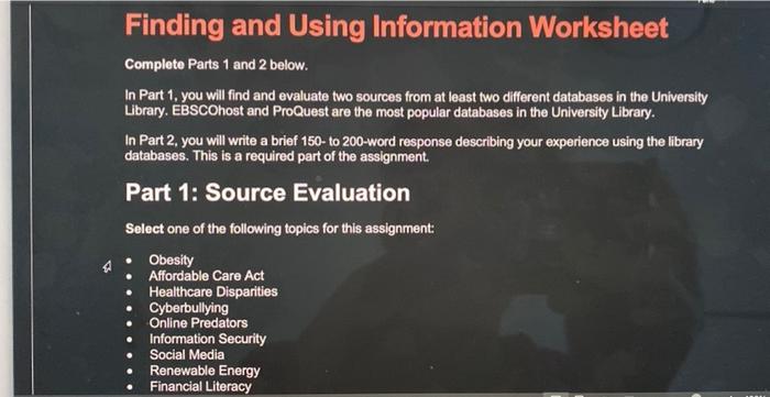 Finding and Using Information Worksheet Complete