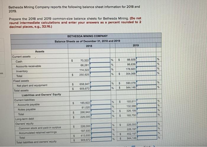 Bethesda Mining Company reports the following