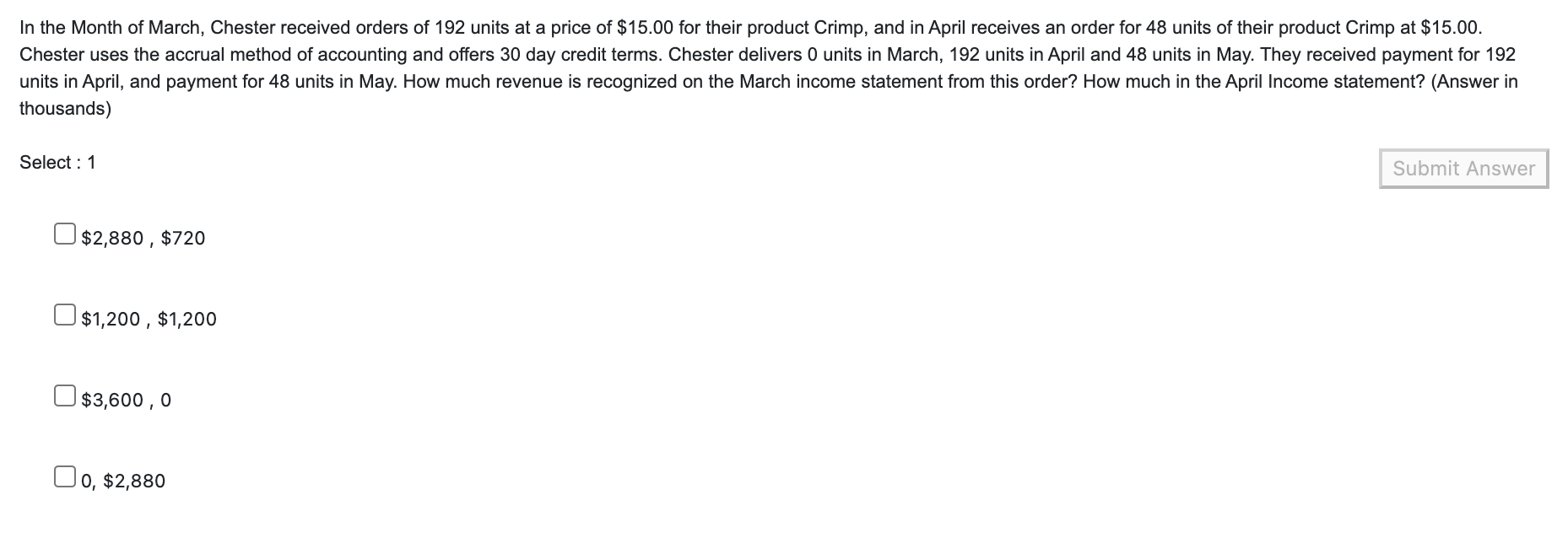 In the Month of March, Chester received orders of