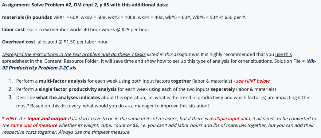 Assignment: Solve Problem \#2, OM chpt 2, p.65