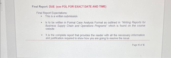 Final Report: DUE (see FOL FOR EXACT DATE AND