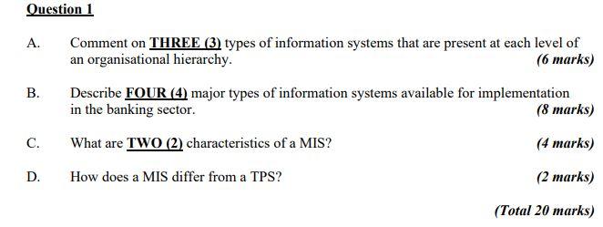 Question 1 A. B. Comment on THREE (3) types of