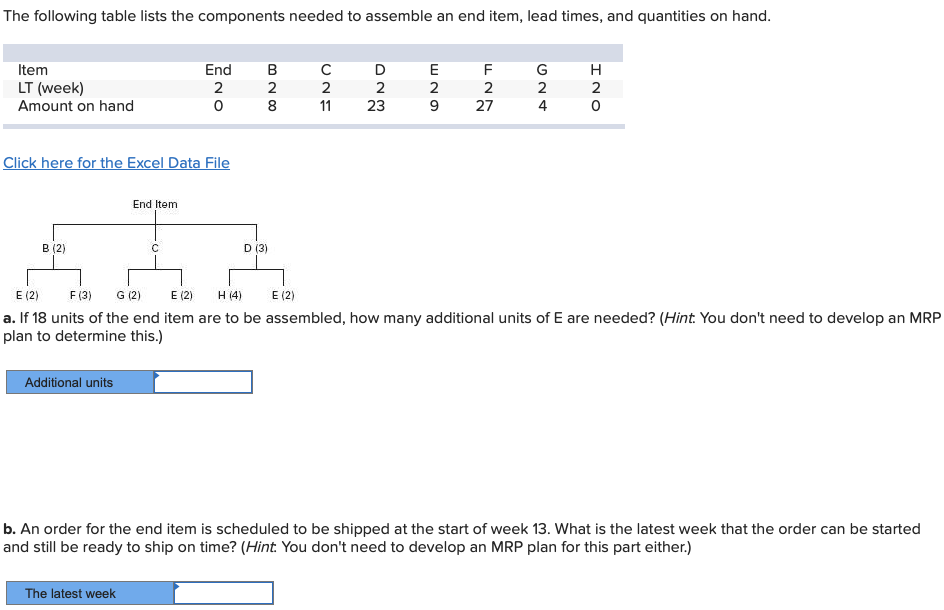 Click here for the Excel Data File a. If 18 units