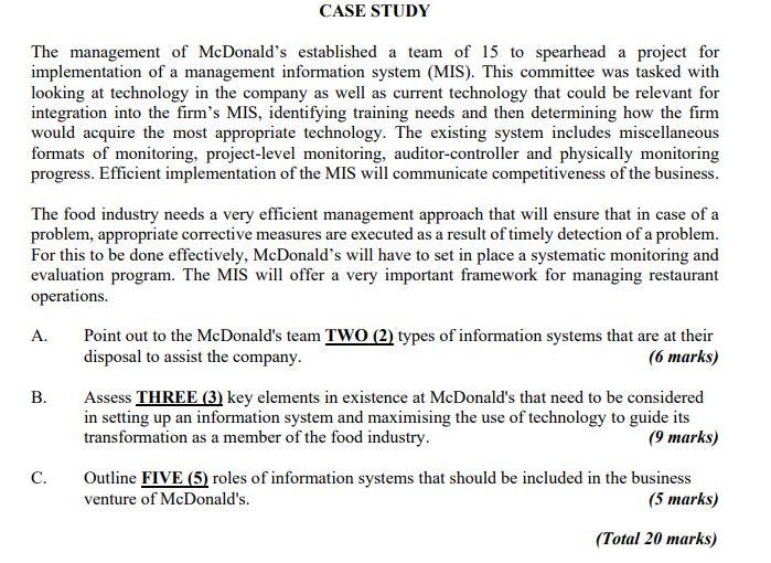 CASE STUDY The management of McDonald's