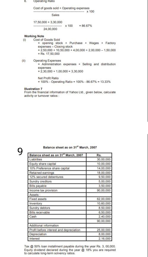 Operating Ratio X 100 x 100 Cost of goods sold +