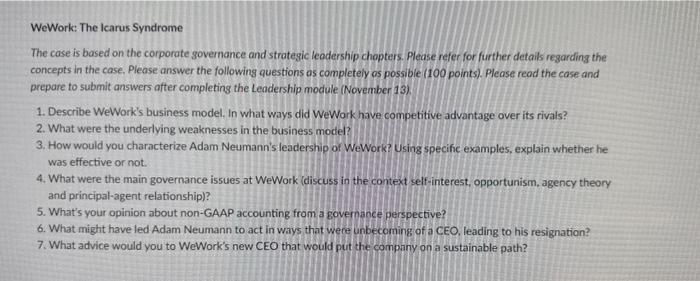 WeWork: The Icarus Syndrome The case is based on