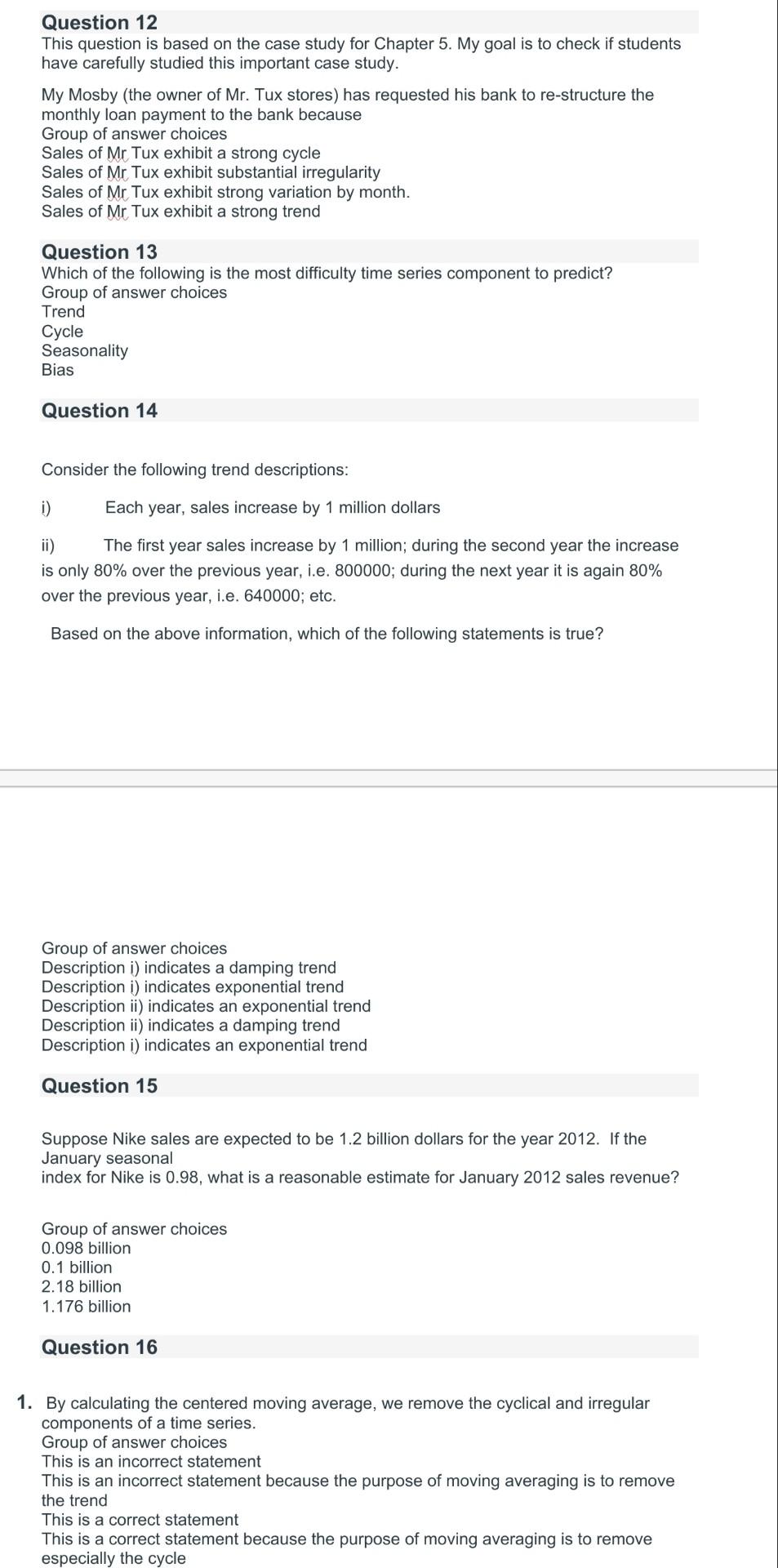 Help with the time series questions below