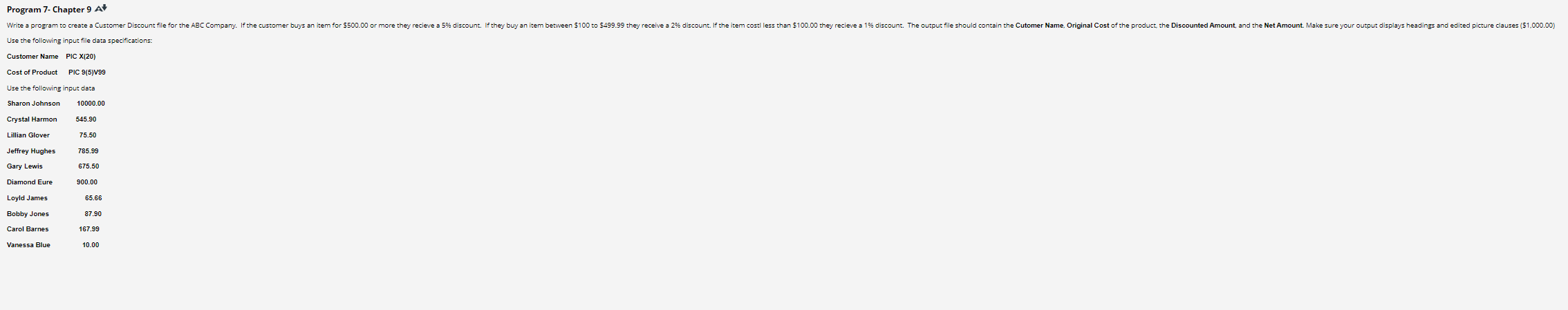 Using COBOL, develop a company program by