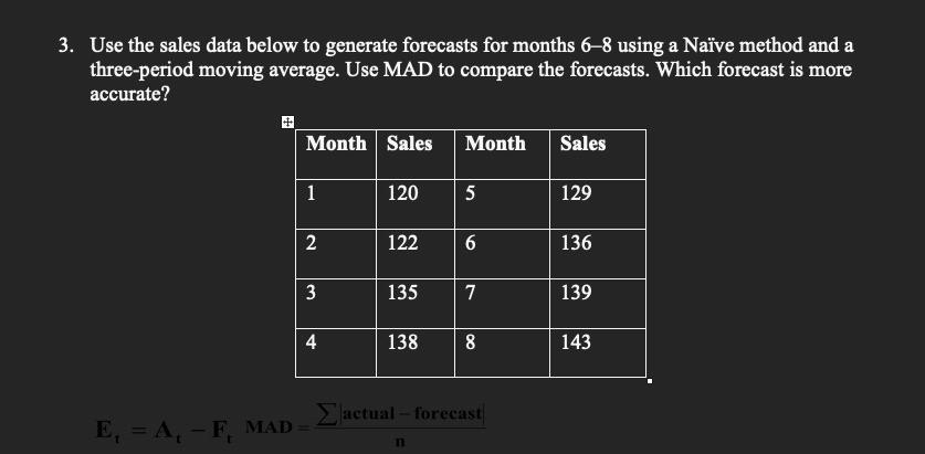 Use the sales data below to generate forecasts