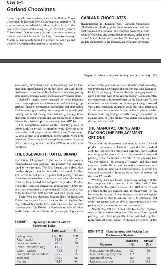 Read PSM Case 5-1 Garland Chocolates and prepare