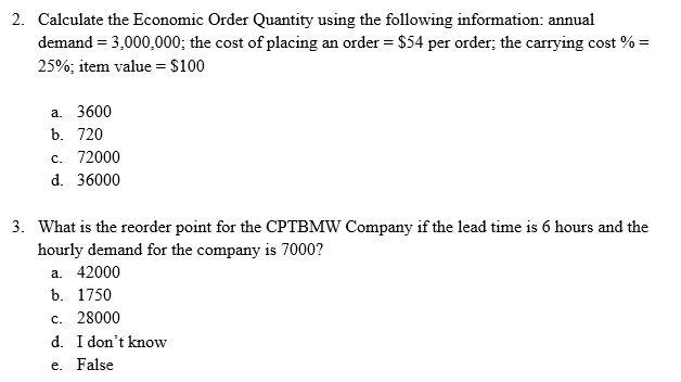 2. Calculate the Economic Order Quantity using