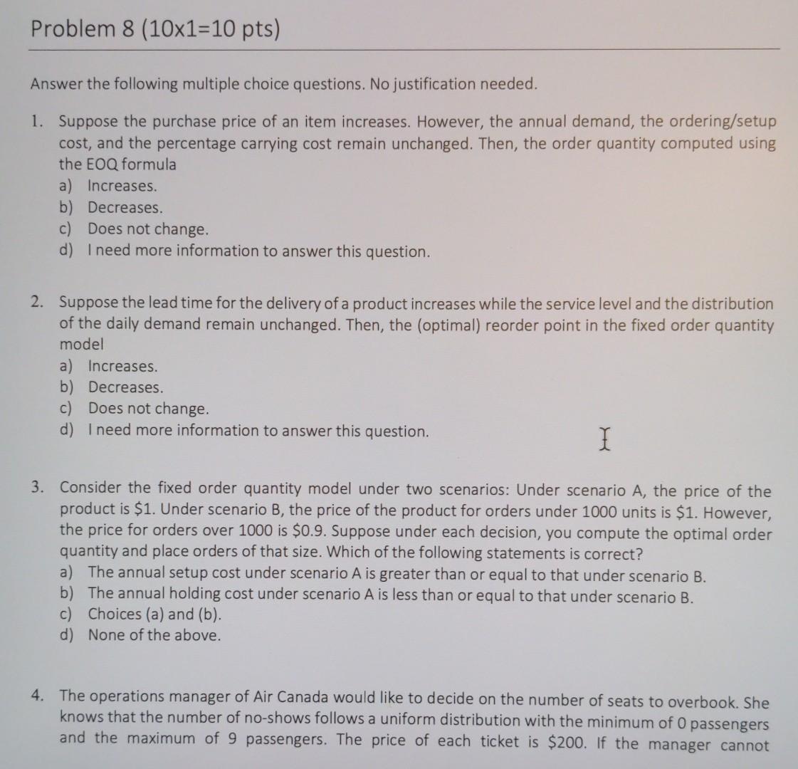 inventory management question Answer the
