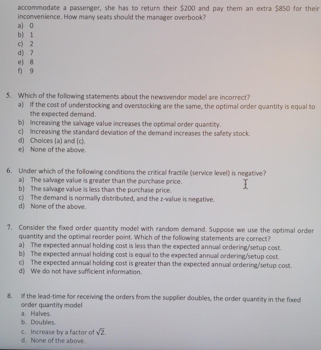 inventory management question Answer the