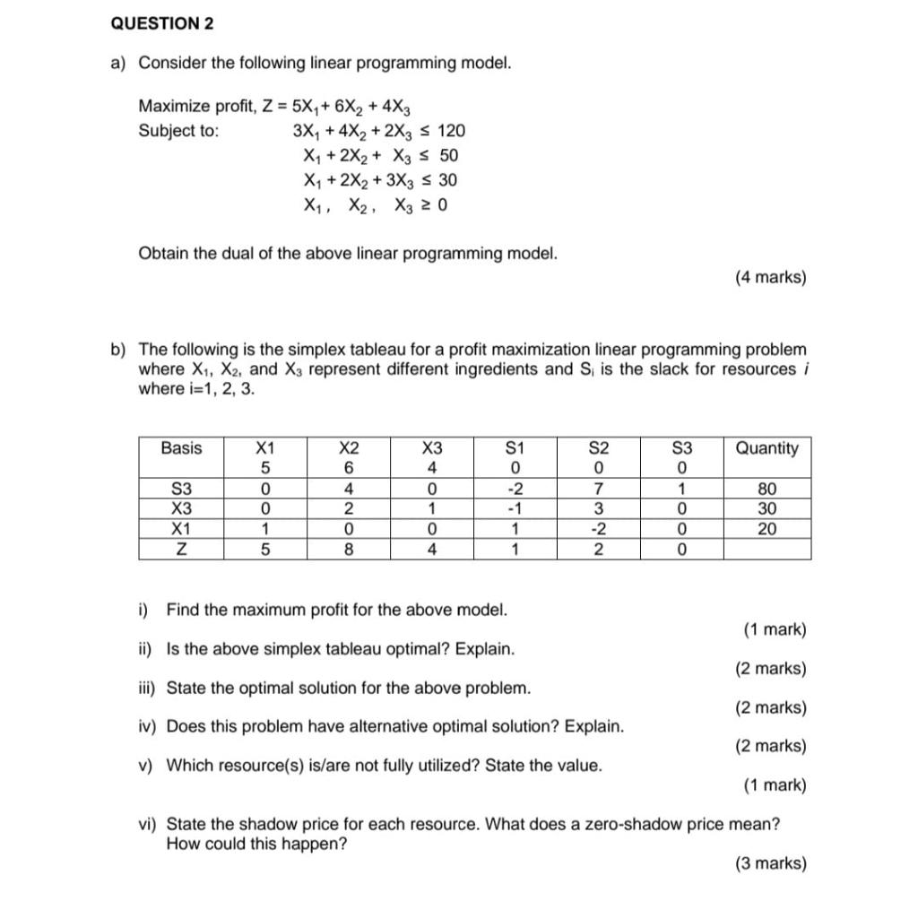 Question QUESTION 2 a) Consider the following