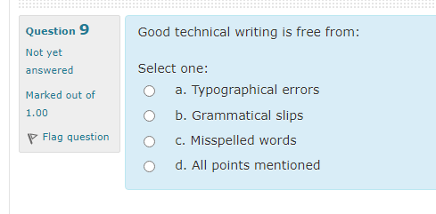 Good technical writing is free from: Question 9