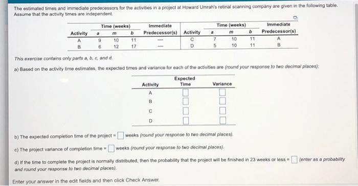 a m b D The estimated times and immediate