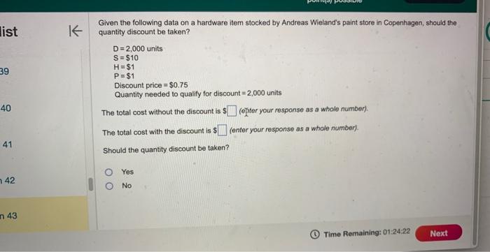 Given the following data on a hardware item