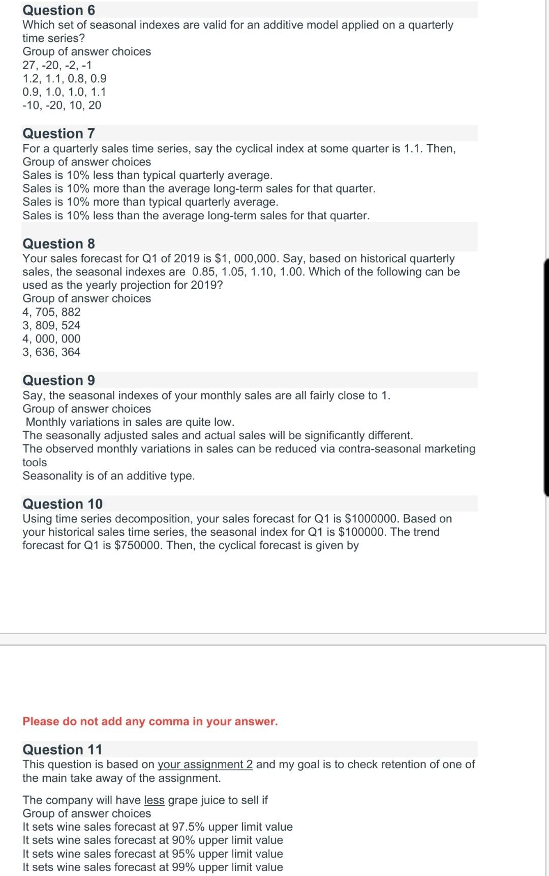 Help with time series questions below Question 6