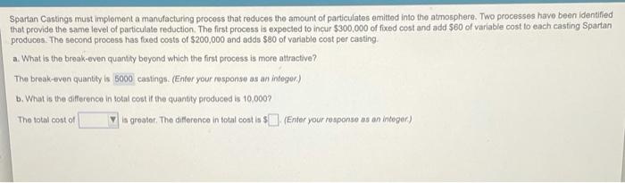 Spartan Castings must implement a manufacturing