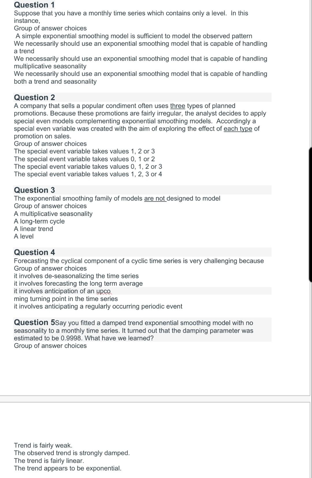Help with the time series questions below