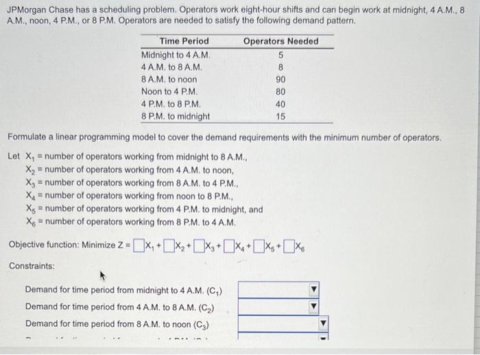 11 JPMorgan Chase has a scheduling problem.