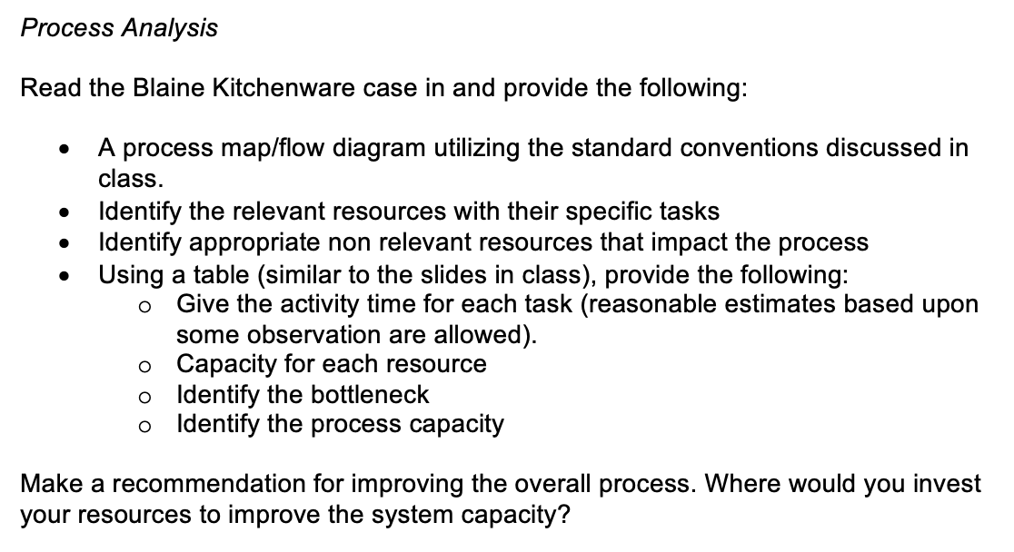 Process Analysis Read the Blaine Kitchenware case