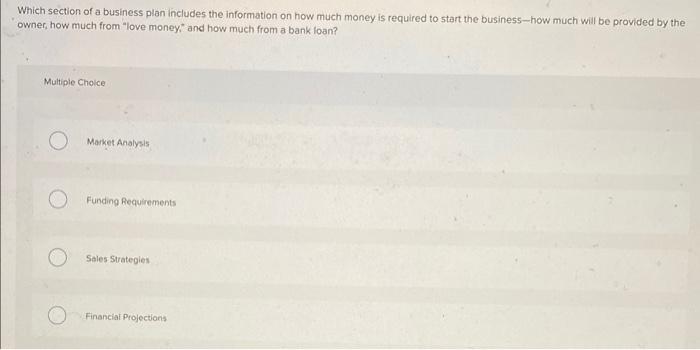 Which section of a business plan includes the