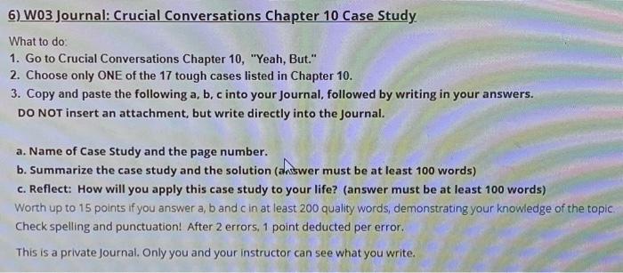 6) W03 Journal: Crucial Conversations Chapter 10