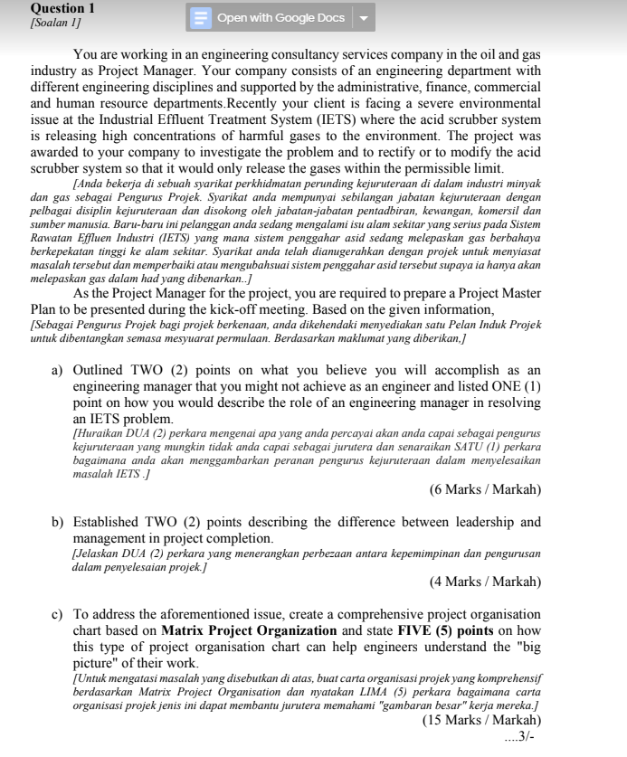 Question 1 [Soalan 1] Open with Google Docs You