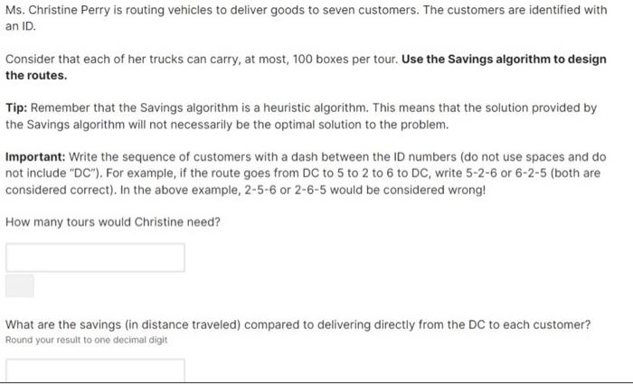 The distances between the customer locations and