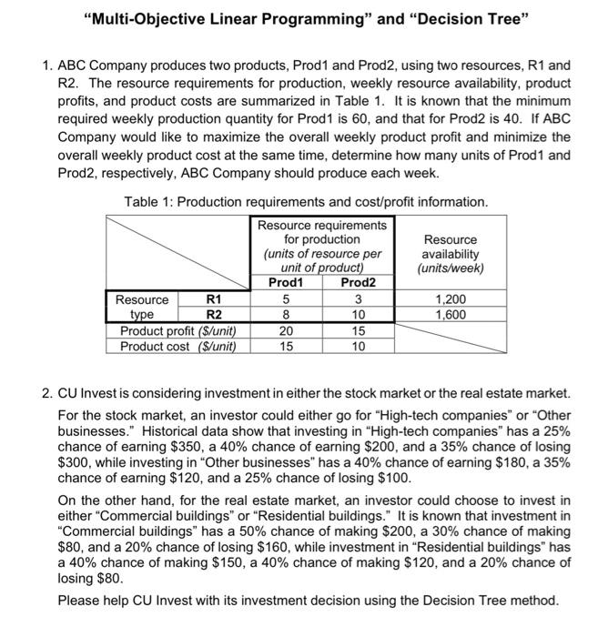 multi objective linear programming and decision