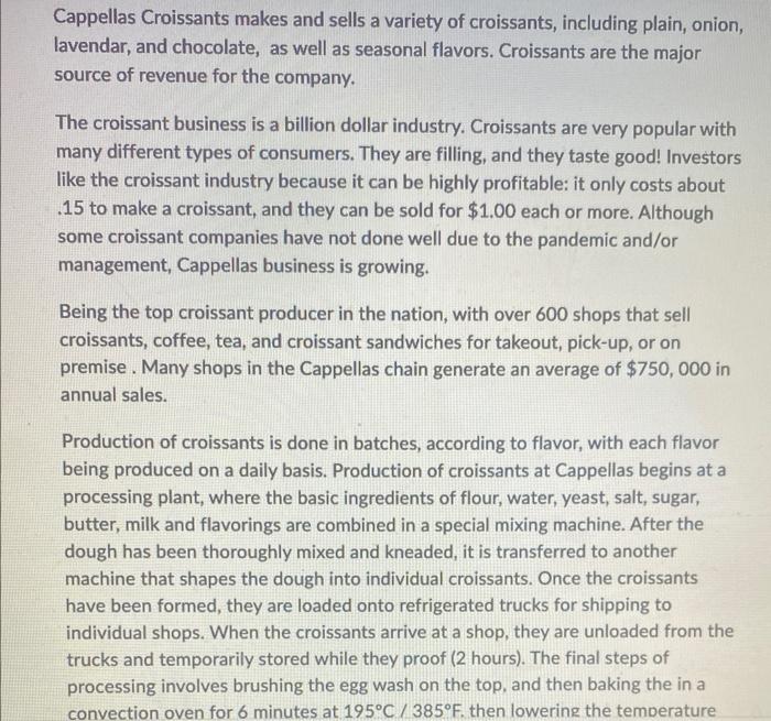 please help! Cappellas Croissants makes and sells
