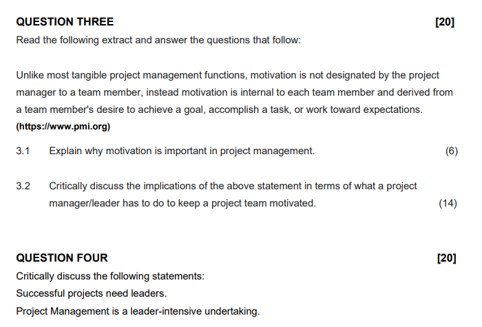 QUESTION THREE [20] Read the following extract